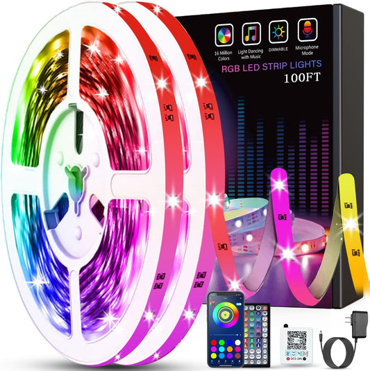 100Ft Led Lights for Bedroom (2 Rolls of 50Ft) with Remote and App Control RGB Strip, for Bedroom