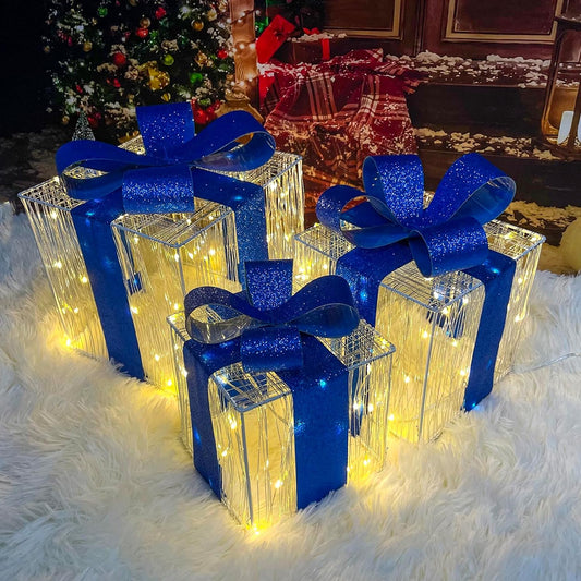 3 Christmas Lighted Gift Boxes 