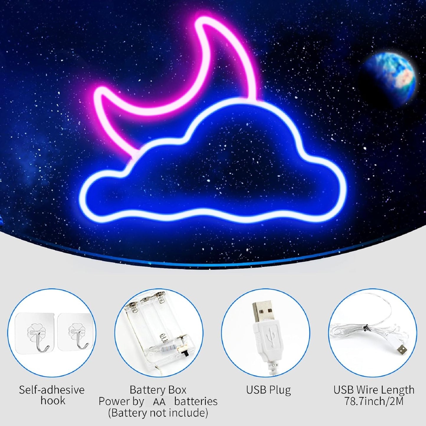 Cloud and Moon Led Neon Sign