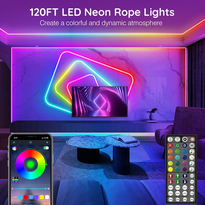 120Ft Neon Rope Lights, Flexible Led Rope Lights for Bedroom